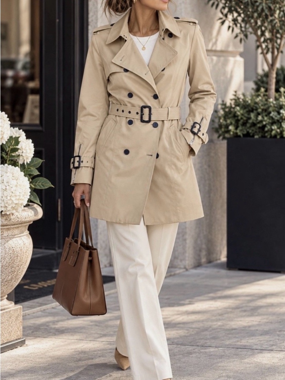 Carolina Belle Navy Double-Breasted Trench Coat with Belt